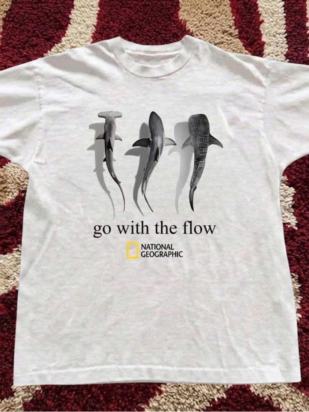 National Geographic White Tee with Black & Gray Shark Graphic